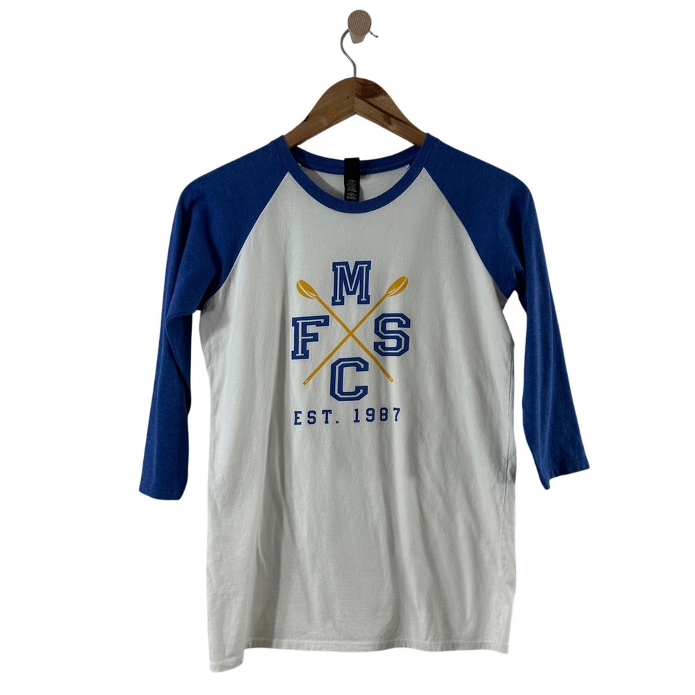 District FMSC Hope Starts Here Raglan Baseball Tee Blue White Youth Large